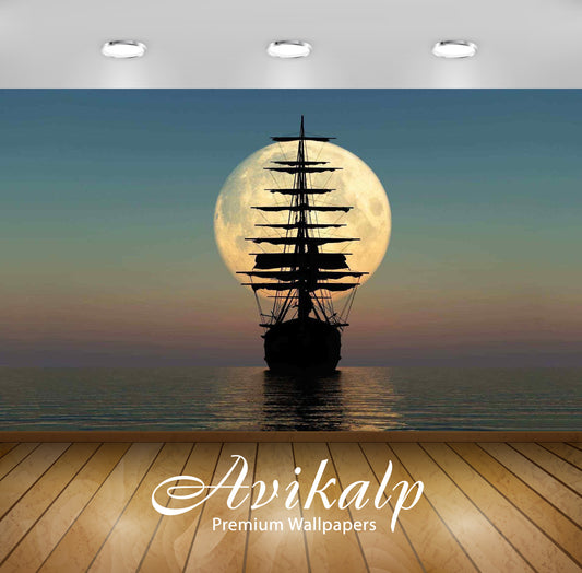 Avikalp Exclusive Awi2014 Amazing Ship View In Front Of Moon  Full HD Wallpapers for Living room, Ha