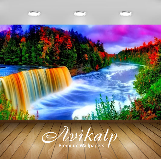 Avikalp Exclusive Awi2052 Colorful Waterfall  Full HD Wallpapers for Living room, Hall, Kids Room, K