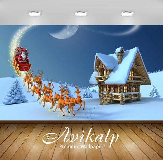 Avikalp Exclusive Awi2086 Merry Christmas Reindeer Santa Claus Wooden House Snow  Full HD Wallpapers