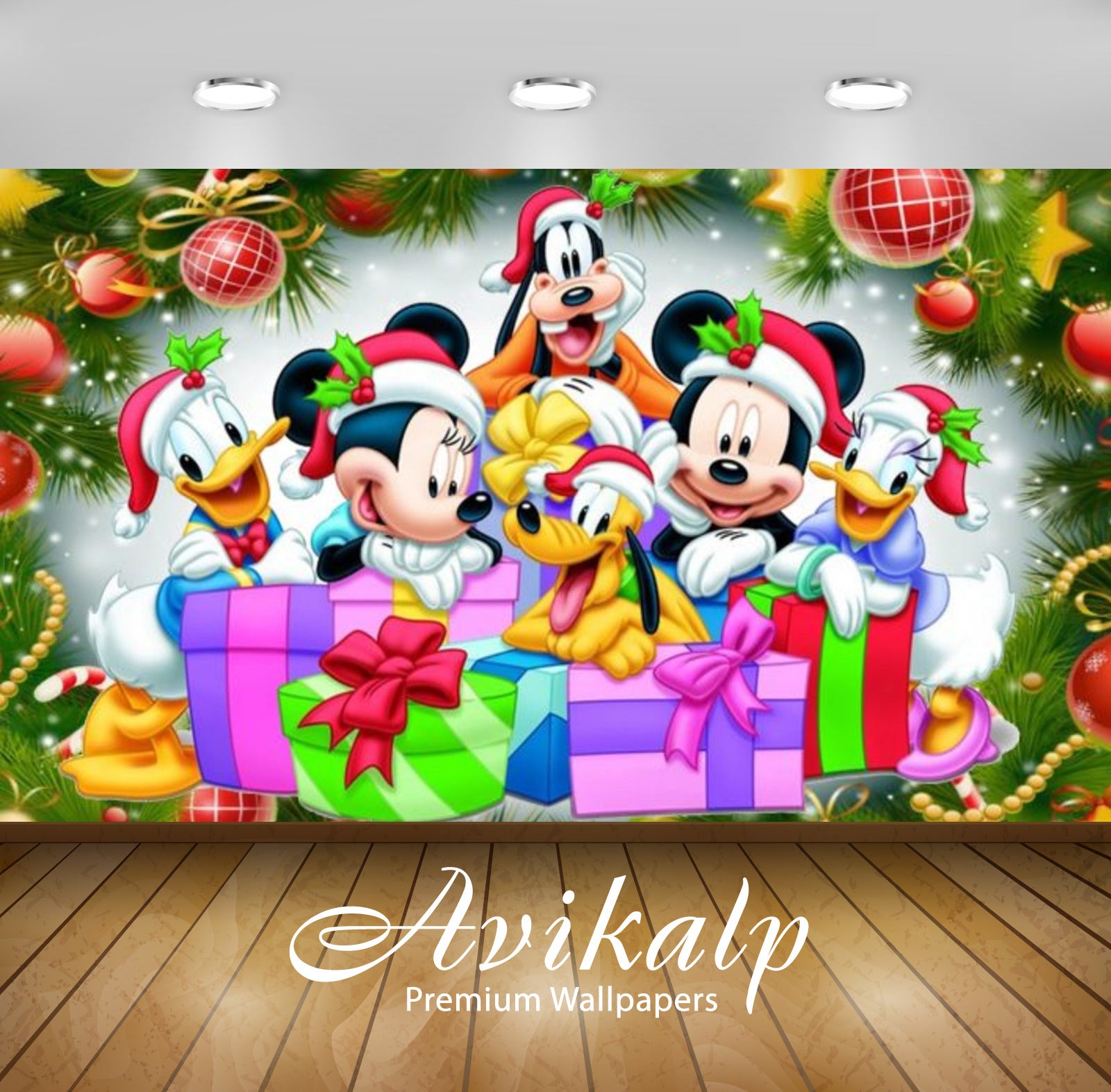 Avikalp Exclusive Awi2091 Merry Christmas Than Mickey And Friends  Full HD Wallpapers for Living roo