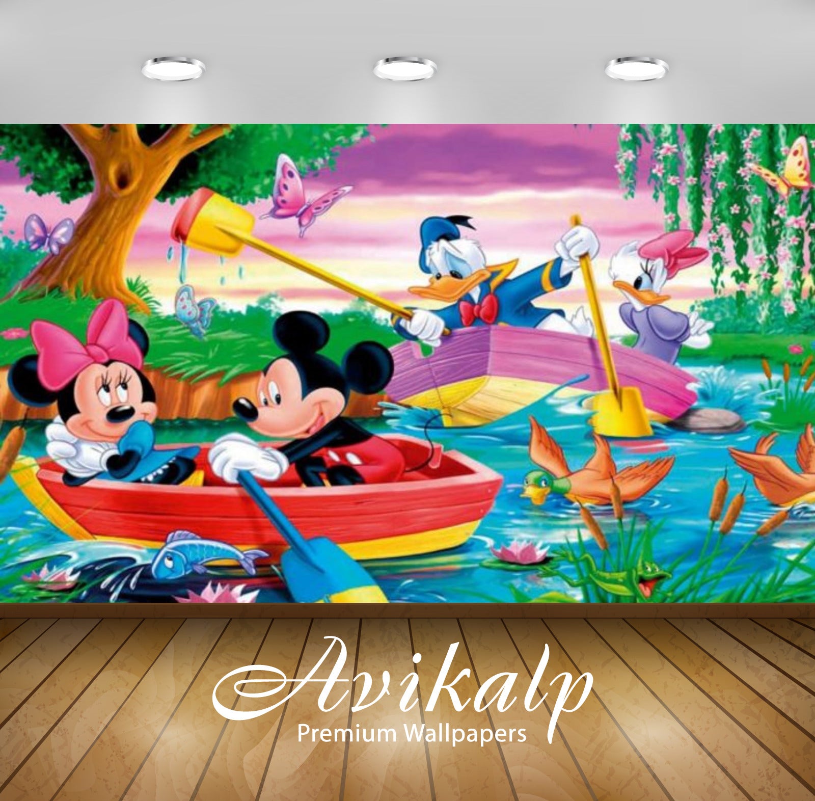 Avikalp Exclusive Awi2095 Mickey Mouse And Donald Duck River Boat Rowing  Full HD Wallpapers for Liv