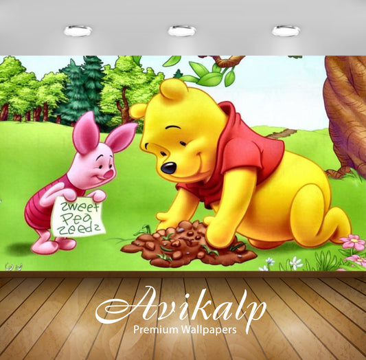 Avikalp Exclusive Awi2122 Piglet And Winnie The Pooh Planting Flowers  Full HD Wallpapers for Living