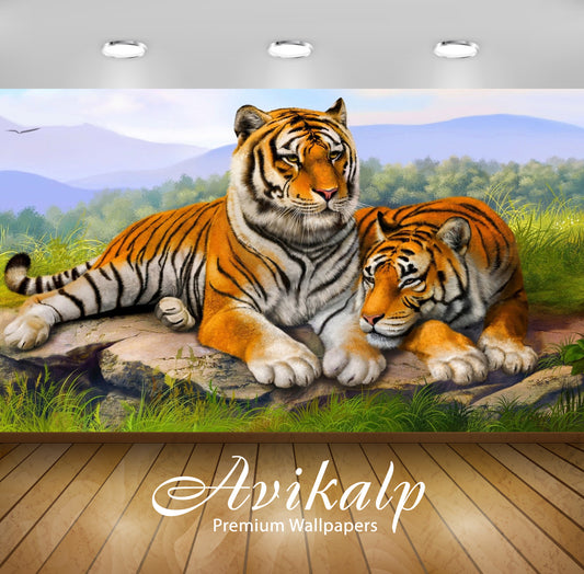 Avikalp Exclusive Awi2157 Tiger Couple  Full HD Wallpapers for Living room, Hall, Kids Room, Kitchen