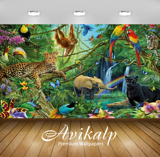 Avikalp Exclusive Awi2174 Animals from Jungle Leopard Puma Elephant Chimpanzee Papagal Tucan Raccoon