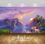 Avikalp Exclusive Awi2177 Beautiful fantasy art background mountain ezero konji sun birds Full HD Wa