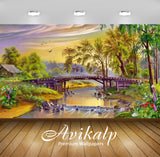 Avikalp Exclusive Awi2217 Download wallpaper Landscape river bridge grass with flowers trees birds F