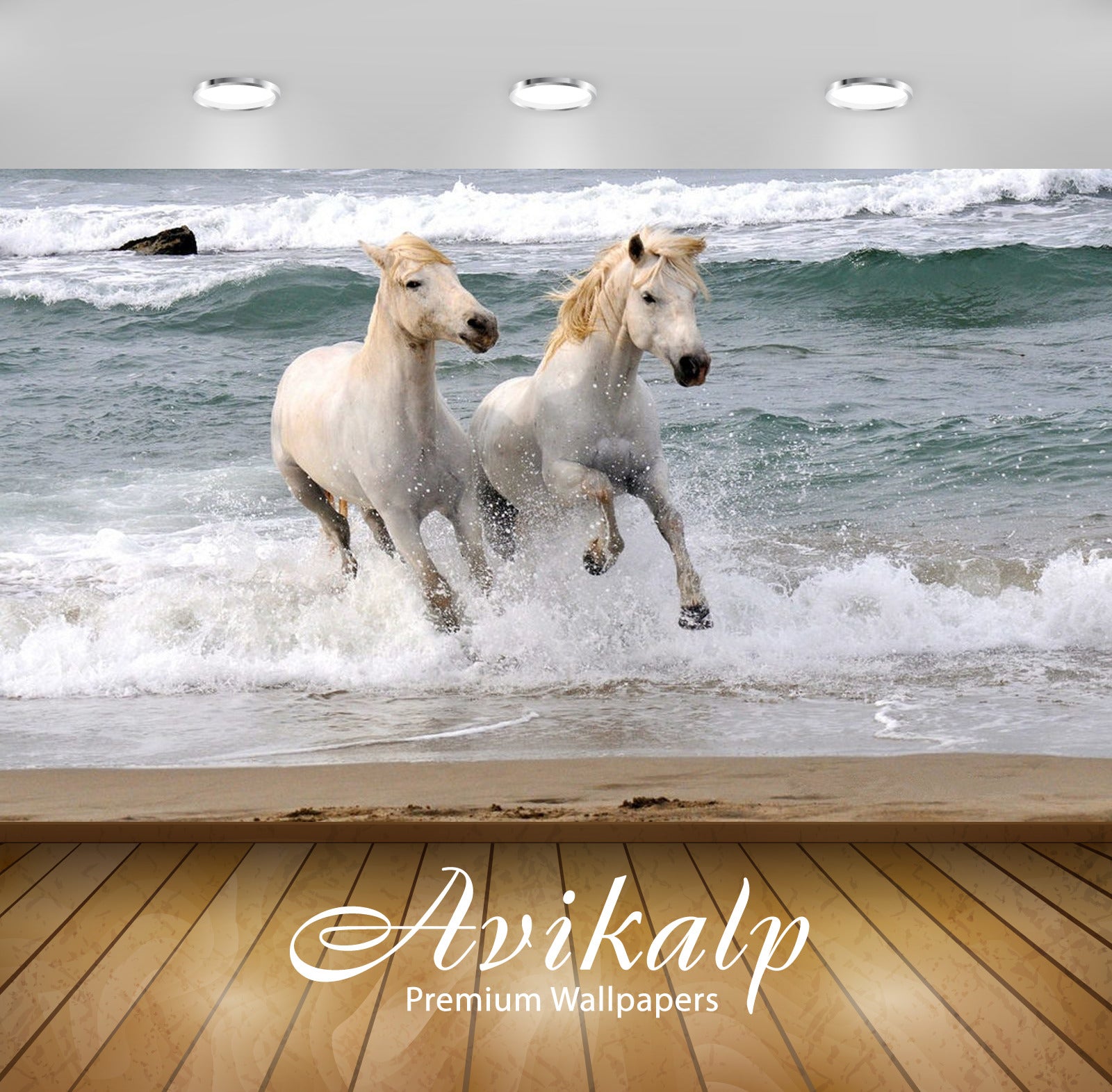 Avikalp Exclusive Awi2225 Horses white sand beach galloping in waves Full HD Wallpapers for Living r