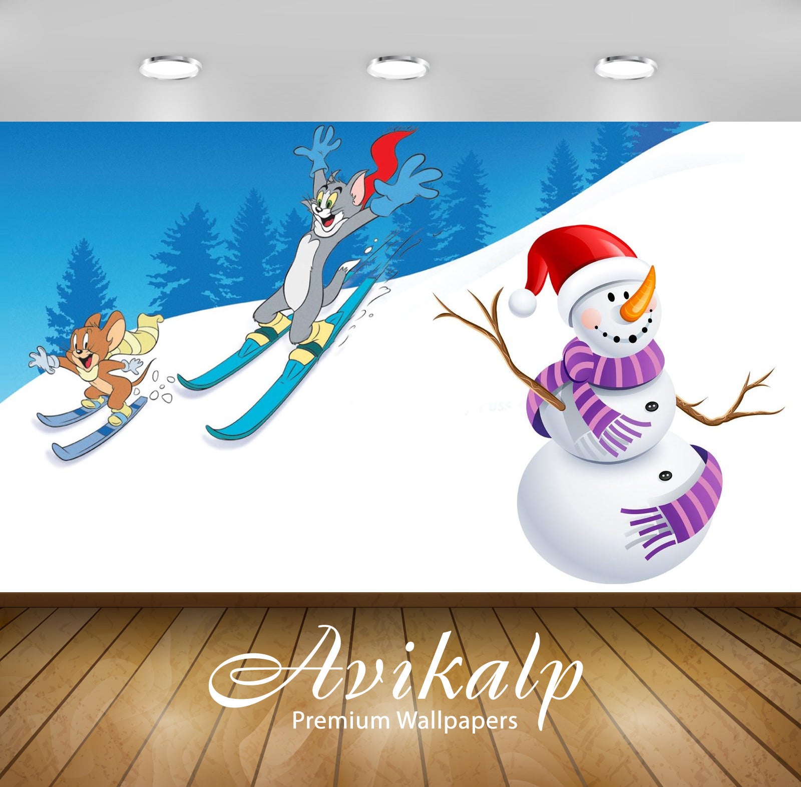 Avikalp Exclusive Awi2277 Tom And Jerry Skating winter snow snowman Skiing Full HD Wallpapers for Li