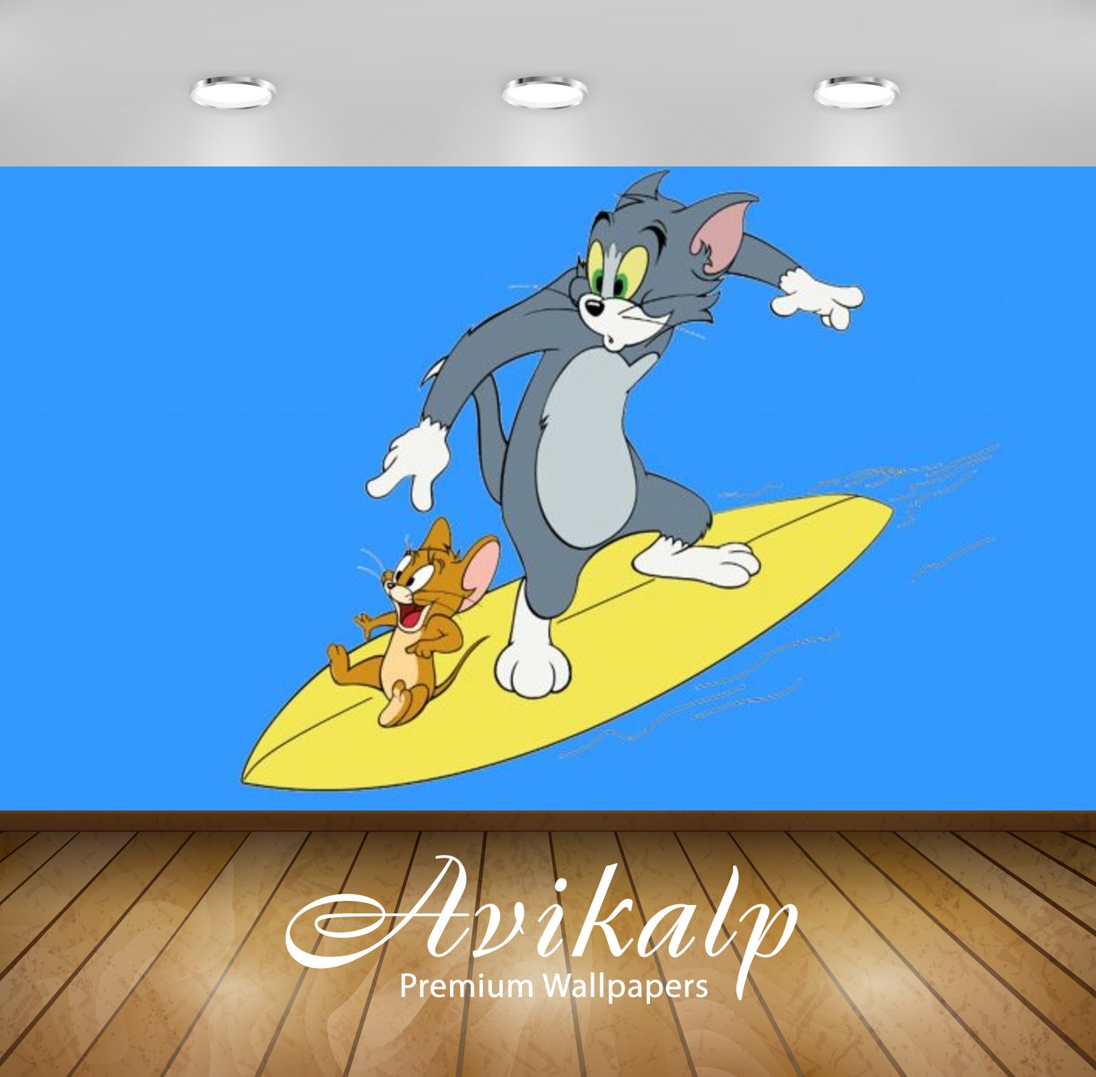 Avikalp Exclusive Awi2280 Tom and Jerry Surfing Sea waves Full HD Wallpapers for Living room, Hall,