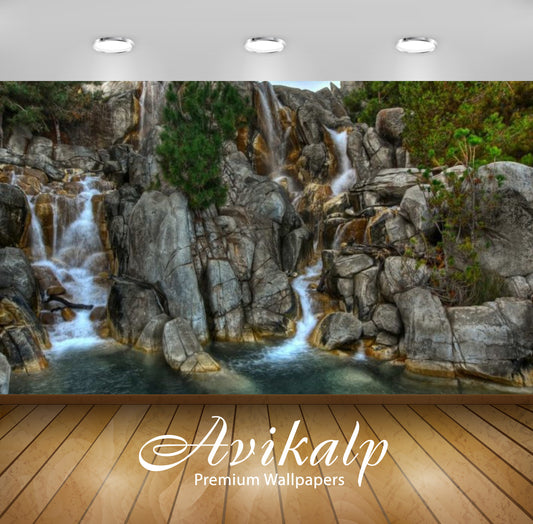 Avikalp Exclusive Awi2306 Waterfall summer time Mountain stream rock lake Full HD Wallpapers for Liv