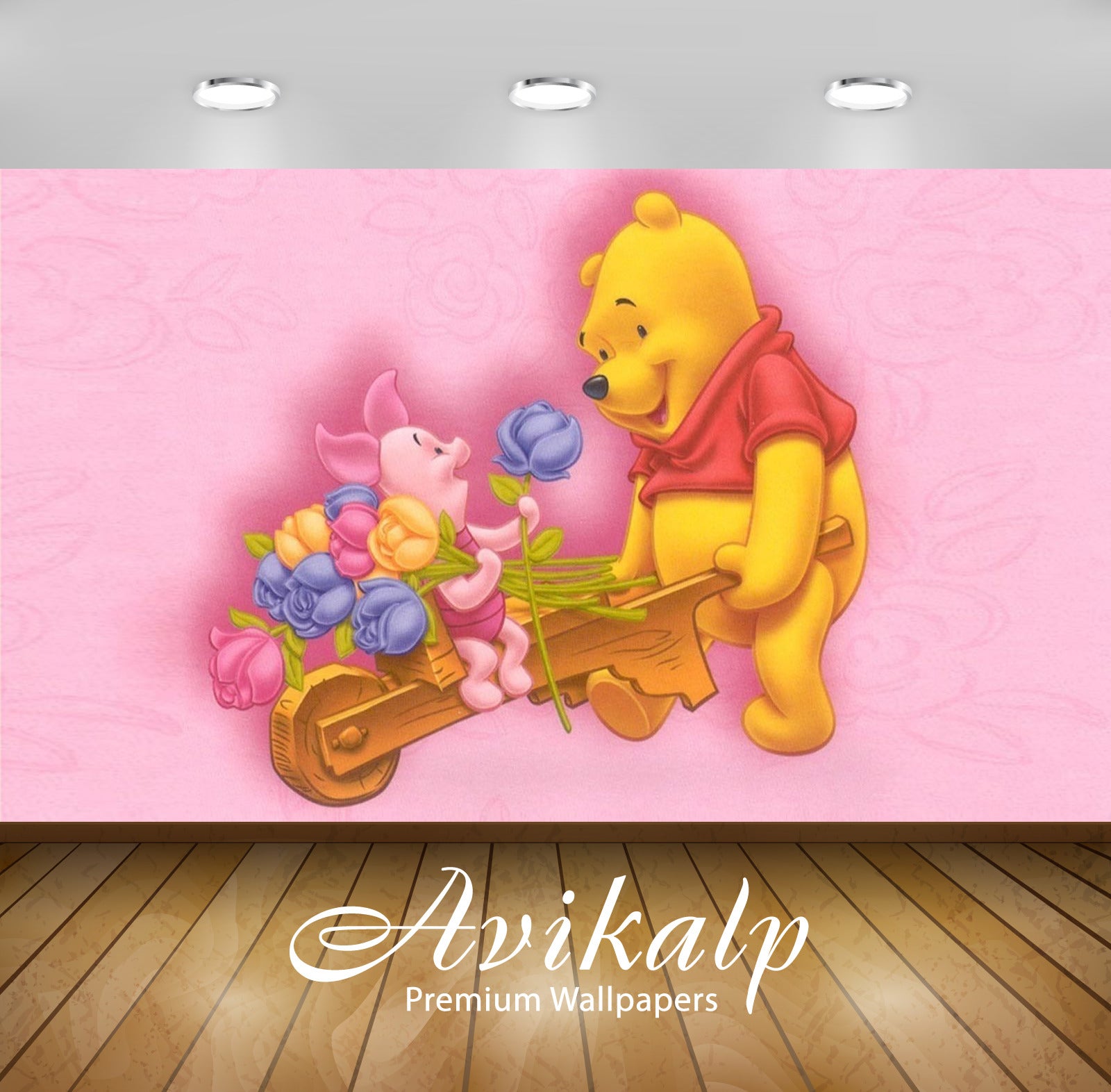 Avikalp Exclusive Awi2321 Winnie the Pooh and Piglet trolley bouquet of flowers Disney Full HD Wallp