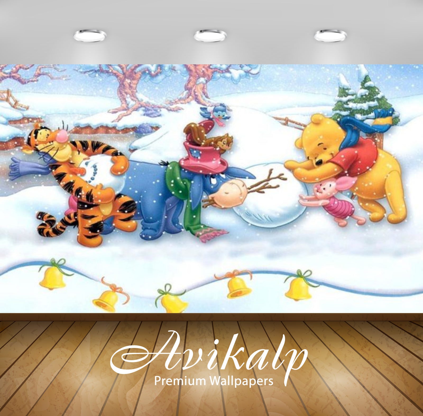 Avikalp Exclusive Awi2338 Winnie the pooh making snowman Merry Christmas Full HD Wallpapers for Livi