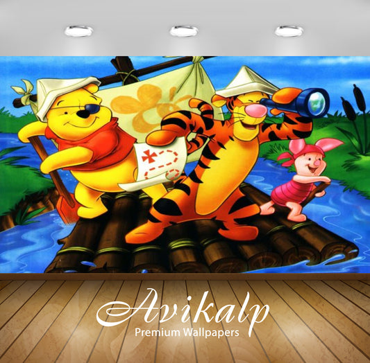 Avikalp Exclusive Awi2347 Winnie The Pooh Tigger and Piglet Search for hidden treasures alloy river