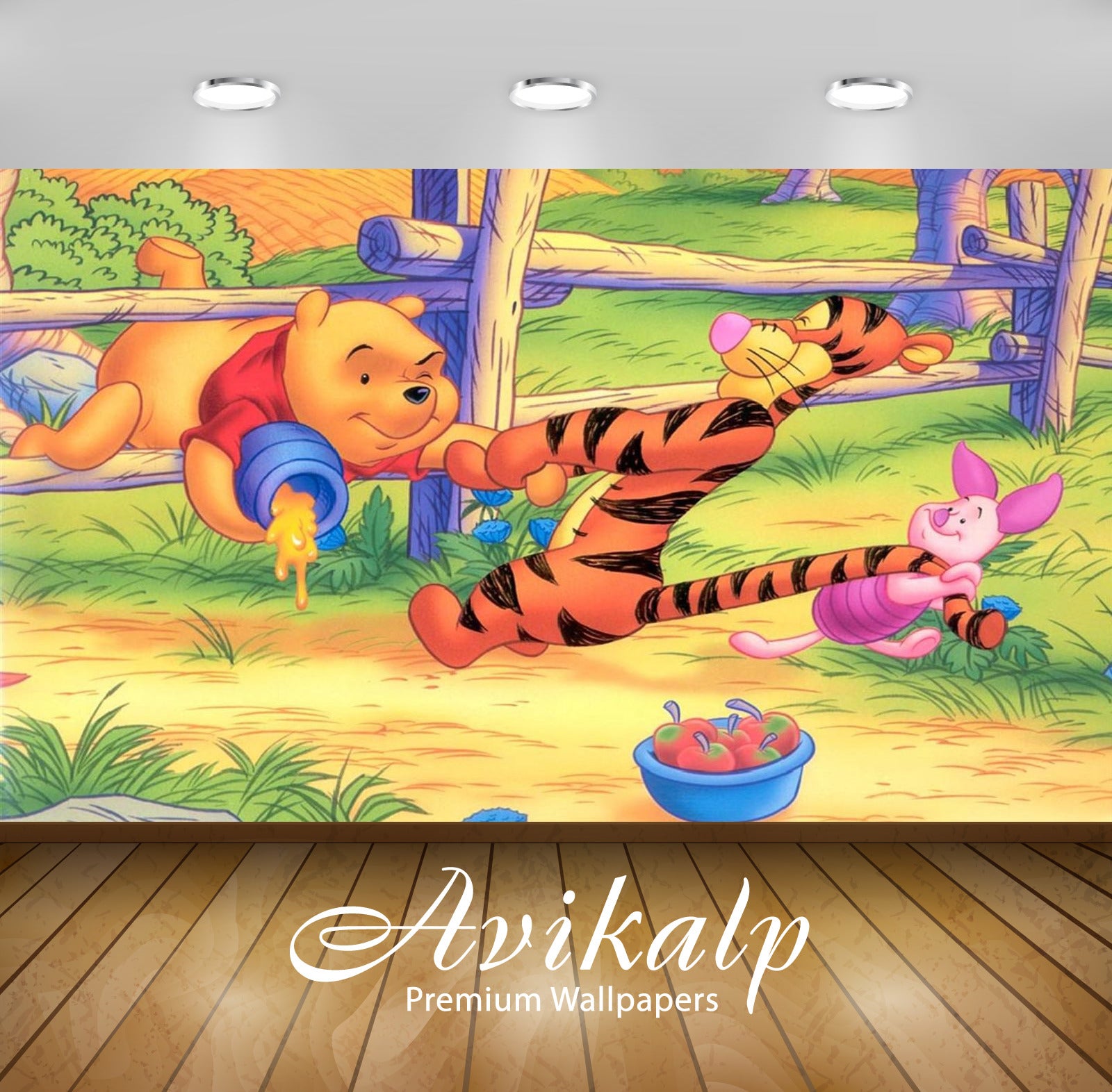 Avikalp Exclusive Awi2348 Winnie the Pooh Tigger and Piglet wooden fence Full HD Wallpapers for Livi