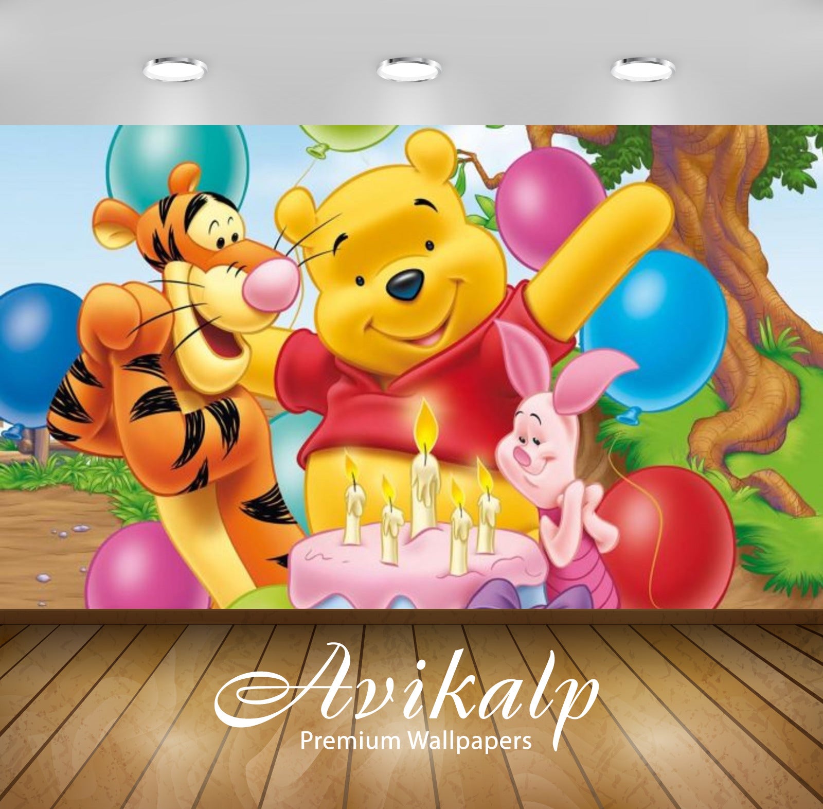 Avikalp Exclusive Awi2354 Winnie the Pooh Tigger Piglet Eeyore Celebration of birthday birthday cake