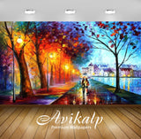 Avikalp Exclusive Awi2387 Art Leonid Afremov City Couple Couple Umbrella Umbrella Lights Houses Rive