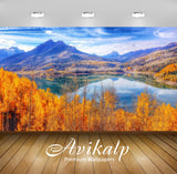Avikalp Exclusive Awi2397 Autumn Forest Trees With Yellow Leaves Blue Sky Mountain Lake United State