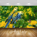 Avikalp Exclusive Awi2442 Birds Blue Yellow Parrots Butterfly Tree With Yellow Flowers And Green Lea