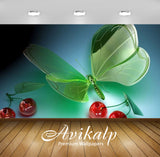 Avikalp Exclusive Awi2463 Butterfly And Red Cherries The Glass Full HD Wallpapers for Living room, H