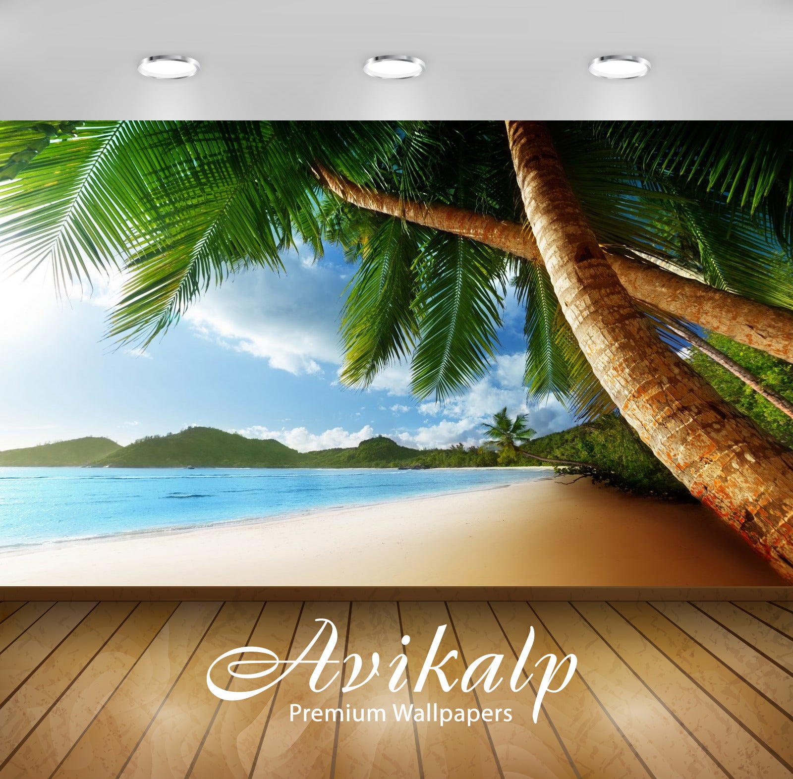Avikalp Exclusive Awi2480 Caribbean Tropical Beach Sand Ocean Palms Waves Blue Sky Sun Full HD Wallp