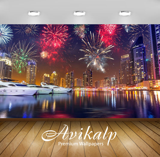 Avikalp Exclusive Awi2499 Christmas Night In Dubai Holidays City Skyscrapers At Night The Sky Firewo