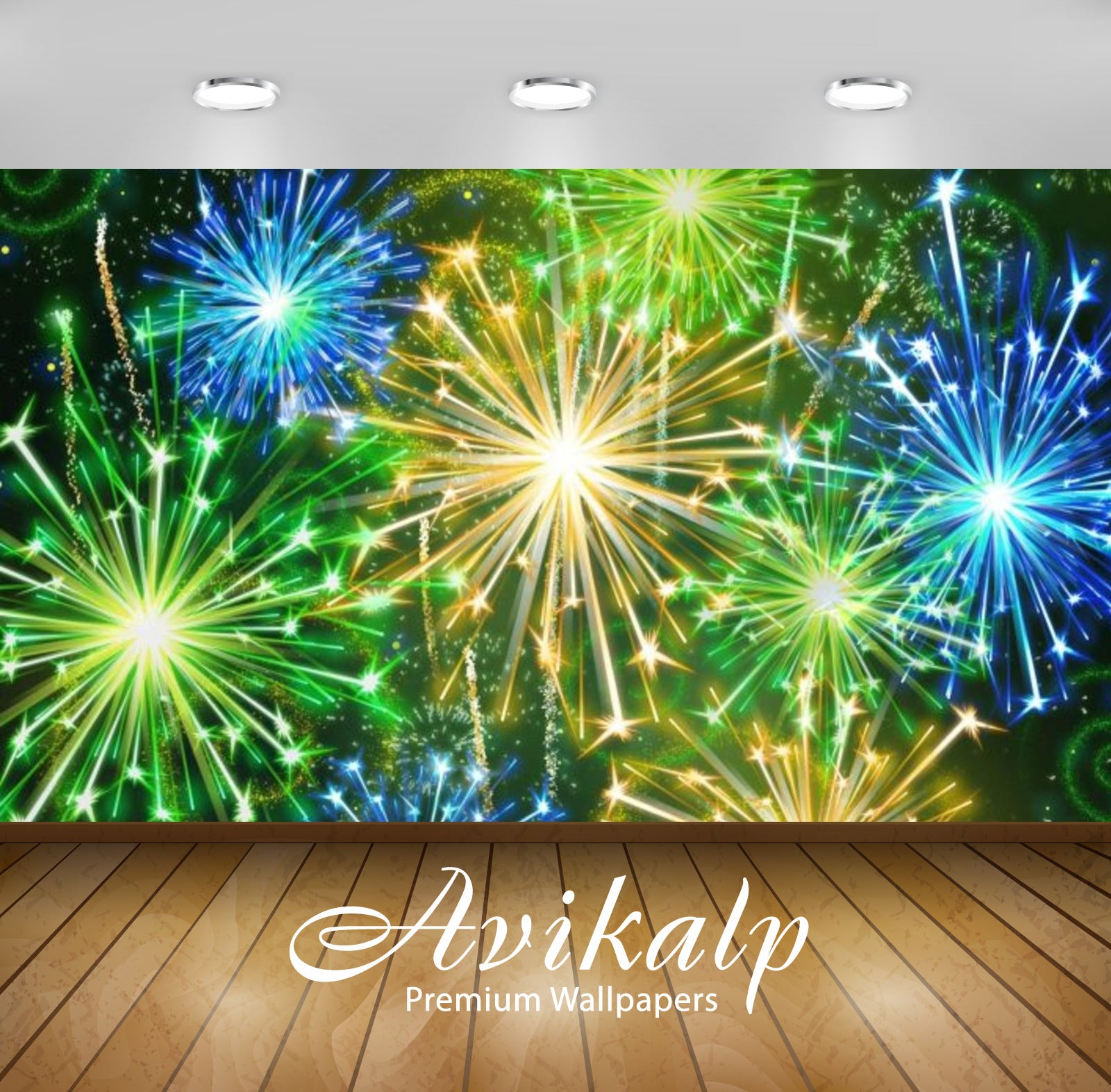 Avikalp Exclusive Awi2515 Colorful Fireworks Yellow Green Blue Flash Full HD Wallpapers for Living r