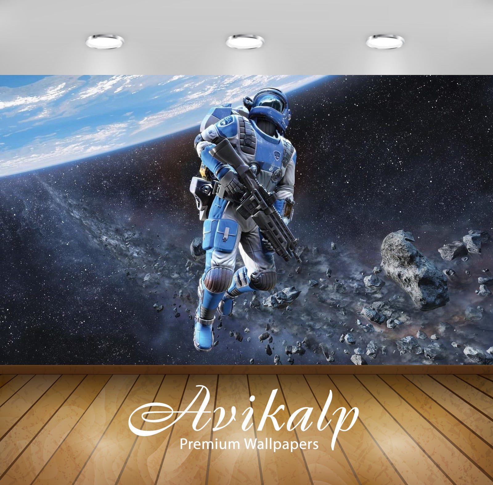 Avikalp Exclusive Awi2524 Cosmic Soldier Asteroid Earth Full HD Wallpapers for Living room, Hall, Ki