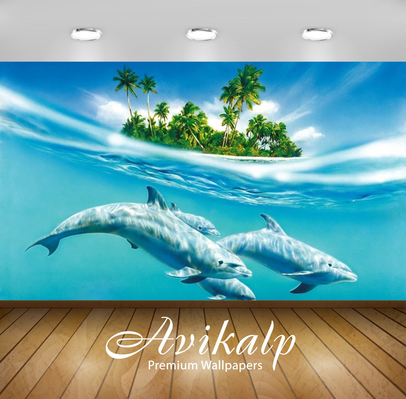 Avikalp Exclusive Awi2571 Dolphins Sea Water Tropical Straw With Green Palm Full HD Wallpapers for L