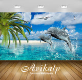 Avikalp Exclusive Awi2572 Dolphins Summer Sea Gulls Palm Full HD Wallpapers for Living room, Hall, K