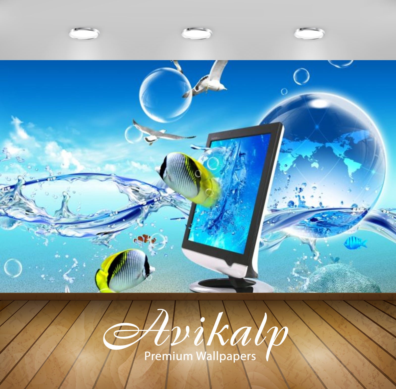 Avikalp Exclusive Awi2623 Fish Full HD Wallpapers for Living room, Hall, Kids Room, Kitchen, TV Back