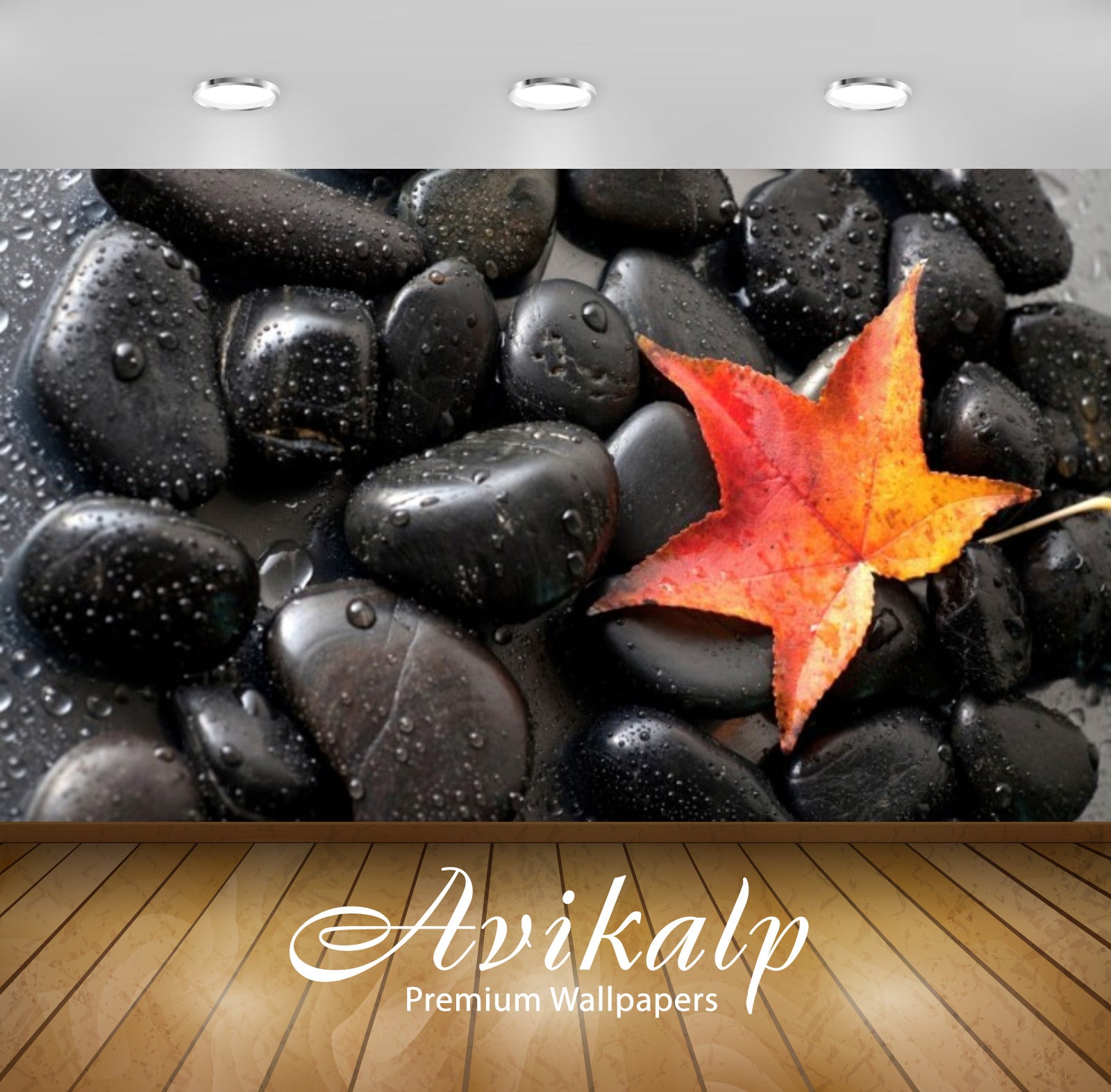 Avikalp Exclusive Awi2678 Gorgeous Black Stones Red Autumn Leaf Full HD Wallpapers for Living room,