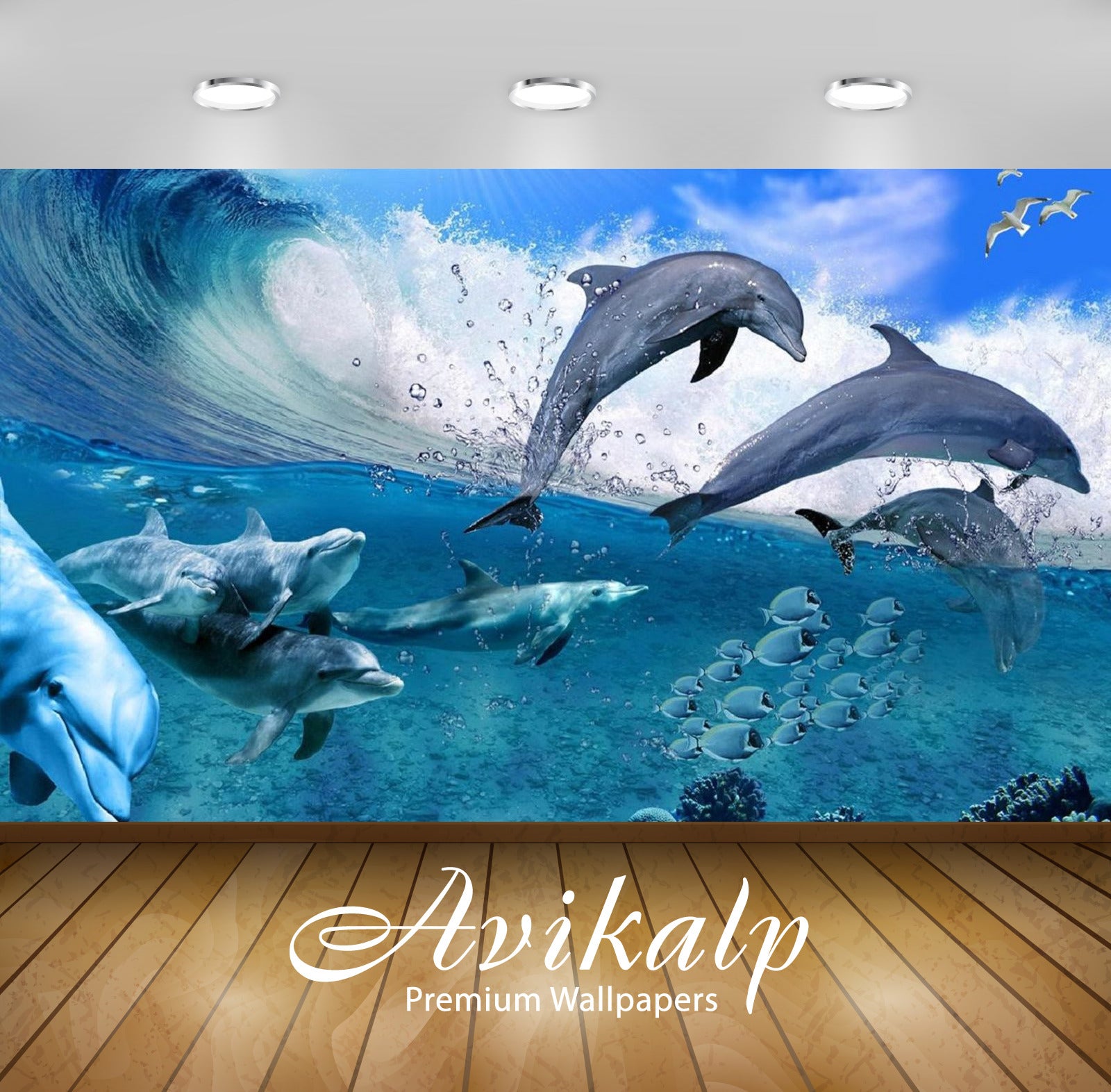 Avikalp Exclusive Awi2698 Happy Dolphins Game Sea Fish Coral Waves Summer Full HD Wallpapers for Liv