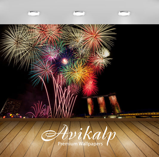 Avikalp Exclusive Awi2700 Happy New Year Celebration Fireworks Bridges Skyscrapers Singapore Marina