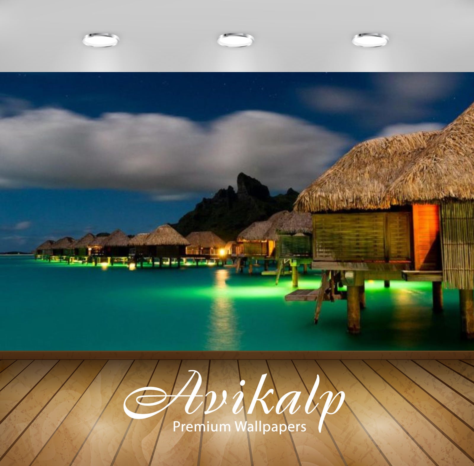 Avikalp Exclusive Awi2703 Hawaii Islands Night On The Island Of Bora Bora Bungalow Houses With A Roo