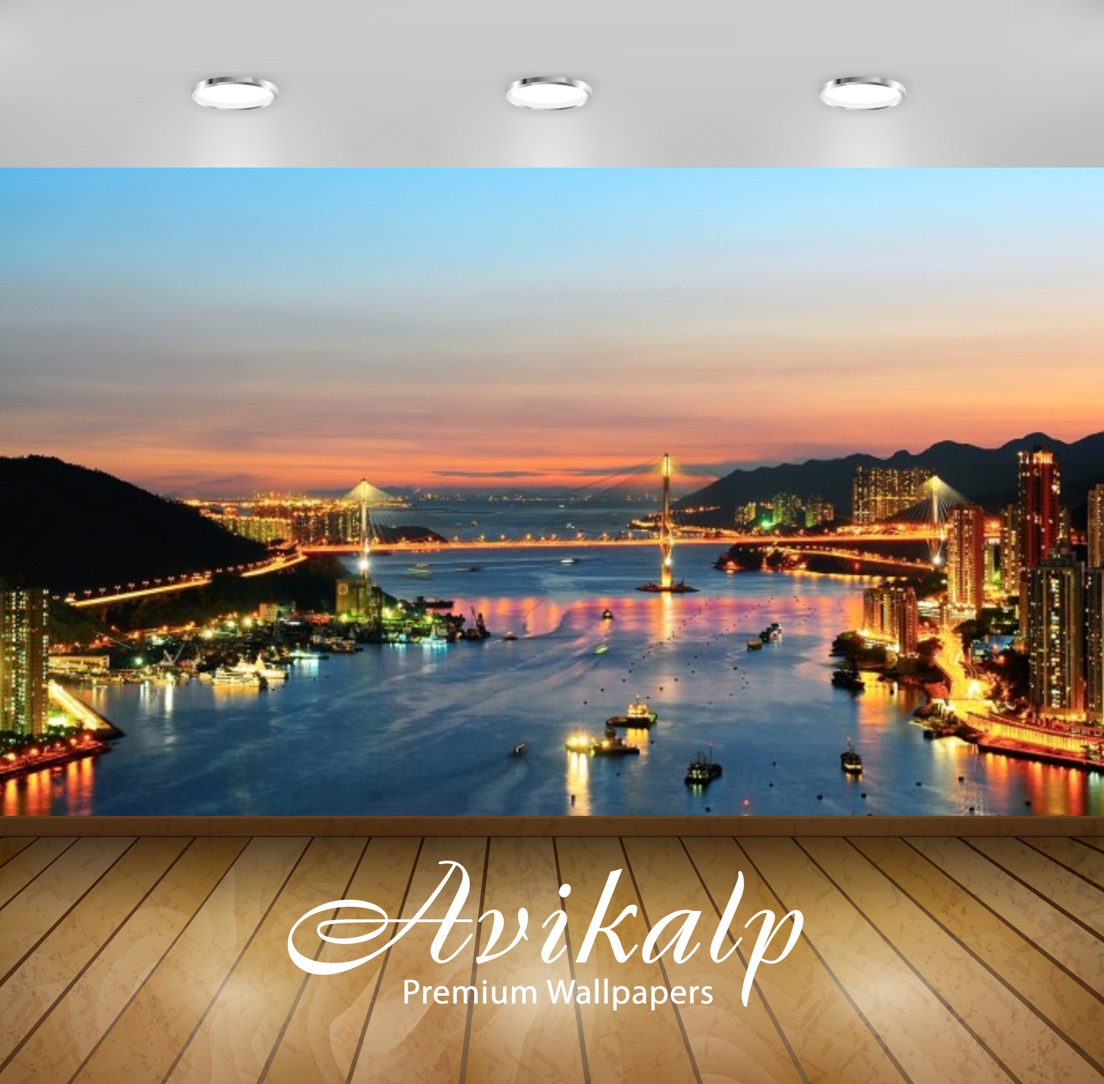 Avikalp Exclusive Awi2717 Hongkong City At Night Full HD Wallpapers for Living room, Hall, Kids Room