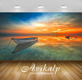 Avikalp Exclusive Awi2733 Indonesia Landscape Sunset Beach Lake Boat Orange Sky Reflection In The Wa
