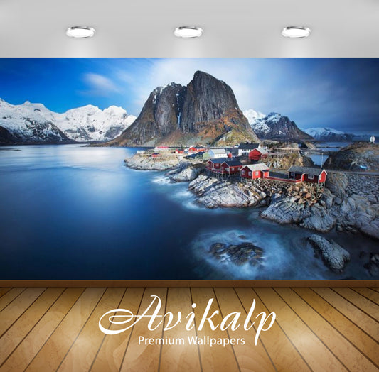 Avikalp Exclusive Awi2800 Lofoten Norway Nature Landscape Snowy Mountains Rocky Peaks Sea Bay Fishin
