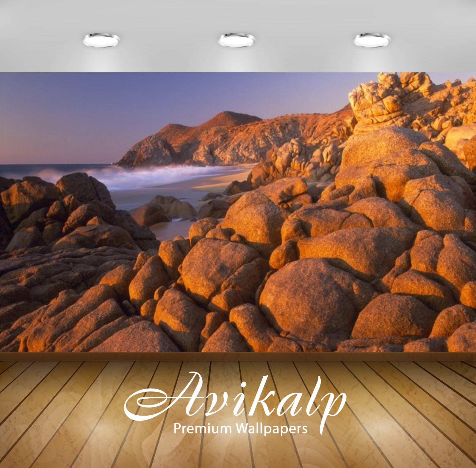 Avikalp Exclusive Awi2954 Rocky Beach Full HD Wallpapers for Living room, Hall, Kids Room, Kitchen,