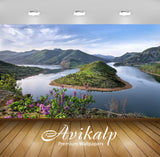 Avikalp Exclusive Awi2955 Rocky Coast Lilac River Green Mountains Surrounded By Water Sky Clouds Lan