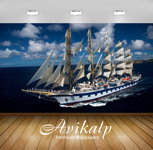 Avikalp Exclusive Awi2965 Royal Clipper Full Sail Sea Ship Full HD Wallpapers for Living room, Hall,