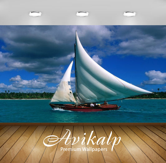 Avikalp Exclusive Awi2971 Sailboat Sea Full HD Wallpapers for Living room, Hall, Kids Room, Kitchen,
