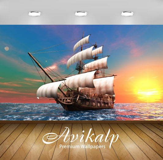 Avikalp Exclusive Awi3019 Ships Sea Sky Sunrises And Sunsets Sailing Horizon Sun Graphics Nature Ful