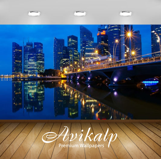 Avikalp Exclusive Awi3023 Singapore Malaysia Night Landscape Dawn Lights The City Bridge Skyscrapers