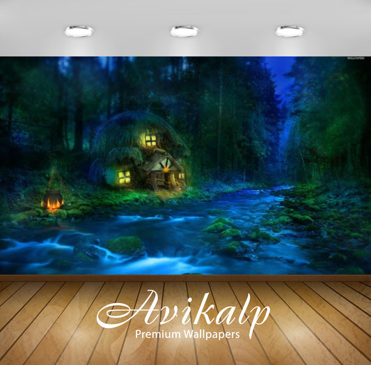 Avikalp Exclusive Awi3030 Small Riverside Hut In The Forest Scenery Nature Full HD Wallpapers for Li