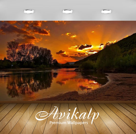 Avikalp Exclusive Awi3110 Sunset Sandy River Plazha.Crveno Sky With Dark Cloud Reflection In Water F