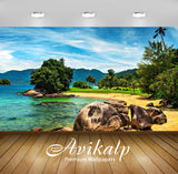 Avikalp Exclusive Awi3152 Tioman Island Malaysia Coastline Rock Palm Meadow With Green Grass Sandy B