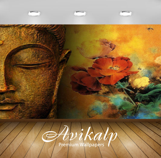 Avikalp Exclusive Awi3278 Meditating Lord Budhha Flowers To Offer Full HD Wallpapers for Living room