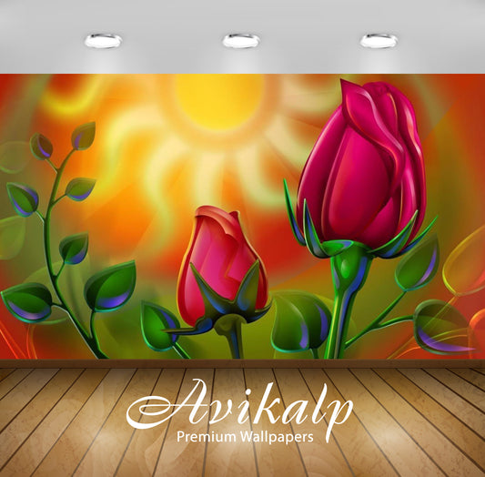 Avikalp Exclusive Awi3339 Flowers Art Painting Full HD Wallpapers for Living room, Hall, Kids Room,