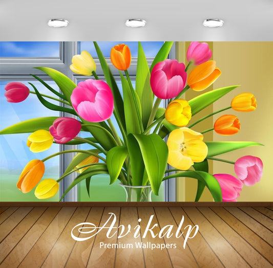 Avikalp Exclusive Awi3349 Flowers Art Painting Full HD Wallpapers for Living room, Hall, Kids Room,