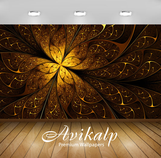 Avikalp Exclusive Awi3448 Golden Swirling Leaves Abstract Full HD Wallpapers for Living room, Hall,